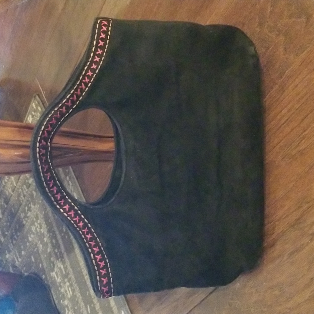J Renee Black Suede Leather Embroidered Bag - Picture 2 of 12
